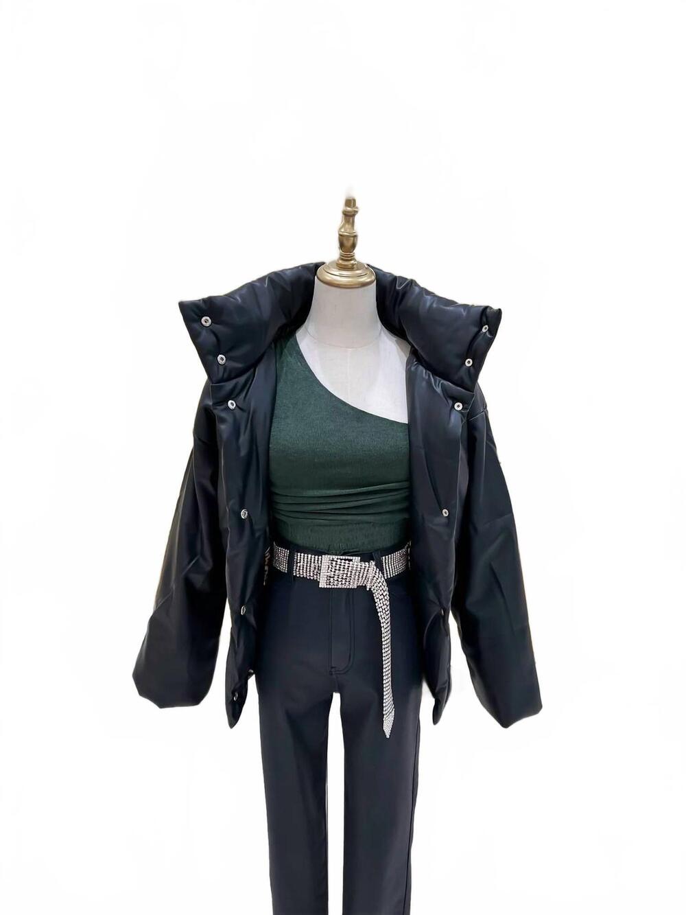 NEW SANS SOUCI women's linda leather puffer jacket in black